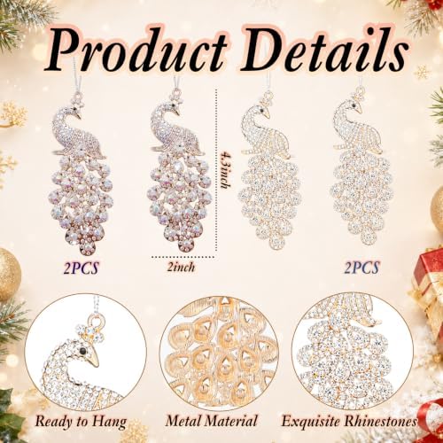 Yuntau 8 Pcs Crystal Christmas Hanging Ornaments, White Peacock - Image 2