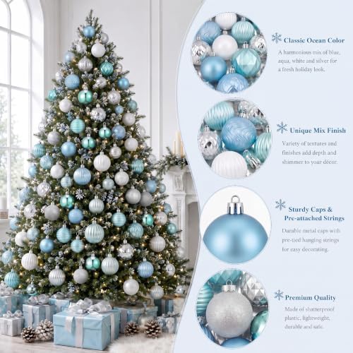 Lunmon 64 Pcs Coastal Ocean Christmas Ball Ornaments Beach Xmas Baubles - Image 4