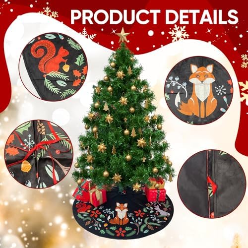 48 Inch Christmas Tree Skirt, Black Woodland Animals - Image 4