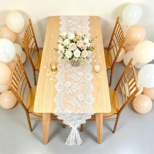 Pardecor Lace Table Runner 12x120 Inch, 10 Pack White for Wedding Party - Image 5