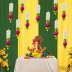 Divyakosh Lotus Hanging Gajra Set of 8 | Small 10 Inch Off-White Fabric Floral Wall Hangings | Temple & Pooja Room Decoration Items | Backdrop Decor for Festivals & Diwali by Divyakosh