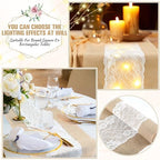 Xinnun 6 Pcs Burlap Table Runners with Lights Lace, 12 x 108 in, Flower - Image 5