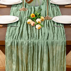 Sage Green Cheesecloth Table Runner Boho Wrinkled Gauze Table Runners - Image 2
