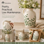 Tuscan Ceramic Vase for Home Decor,Green and Beige Pitcher Vases for Flower - Image 6