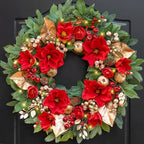 24 Inch Magnolia Christmas Wreath for Front Door, Christmas Wreath with LED Lights, Red Flowers, Red Berries, Pinecones Christmas Decorations，Winter Door Wreath for Wall Window Indoor or Outdoor by PureCosy