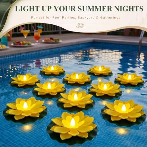 Liliful 24 Pcs Diwali Floating Lotus Lights, 3.94 Inch, Yellow - Image 4