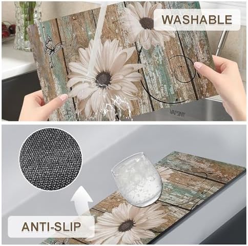 White Sunflower Placemats set of 4 - Floral Faux Leather Heat Resistant Placemats for Dinner Table, Non-Slip Waterproof Oil-Proof Washable Reusable Placemat for Indoor Outdoor Kitchen, 15.75In*11.81In - Image 6