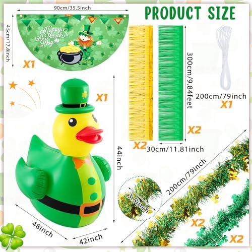 Hungdao St Patrick's Day Golf Cart Decorations Kit 4ft Inflatable Duck Blow up Kit Shamrock Car Decorations with Tinsel Garlands Fan Flag for Parade Outdoor Yard Party - Image 2