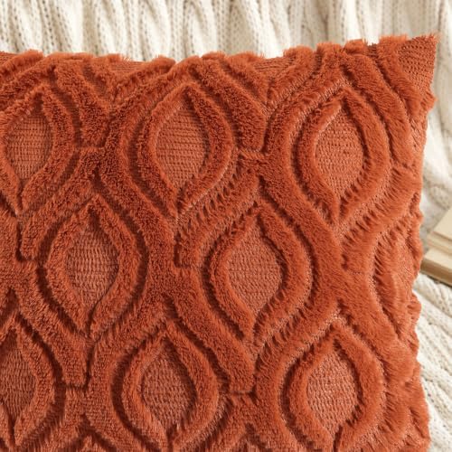 decorUhome Faux Fur Plush Light Rust Throw Pillow Covers 26x26 Set of 2 - Image 6