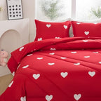 Caressma Love Queen Comforter Set - Romantic White Heart Print Red Bedding Comforter 3 Pieces Matching Pillowshams - Image 3
