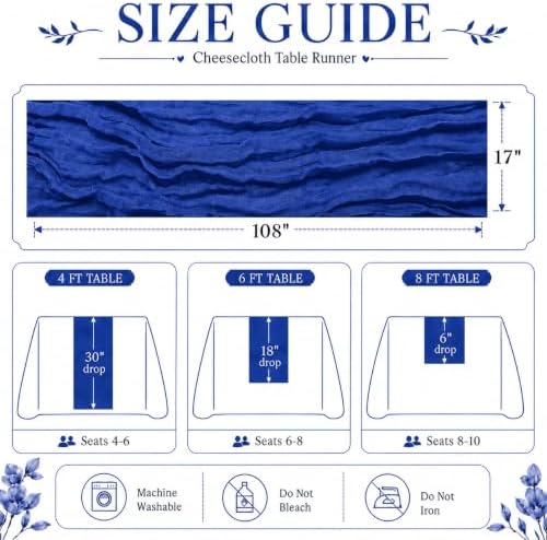 24 Pack Royal Blue Cheesecloth Table Runner 17 x 108 Inch Boho Table Runner - Image 3