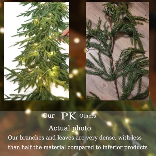 MISSPIN Christmas Garland with Lights, Real Touch Winter Pine Garland, Green Artificial Greenery Garland for Table, Mantle, Wall, Indoor, Outdoor Christmas Decorations - Image 3