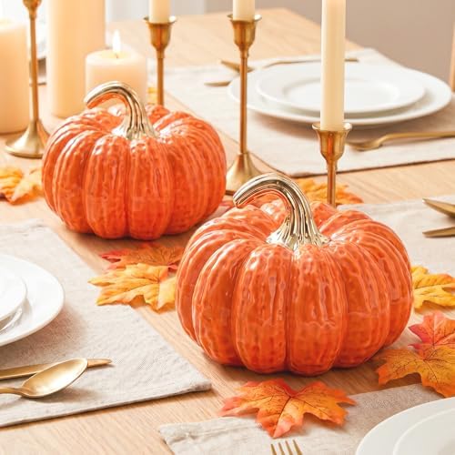 7.9 Inch Large Artificial Orange Pumpkins Ceramic Halloween Decor - Image 2