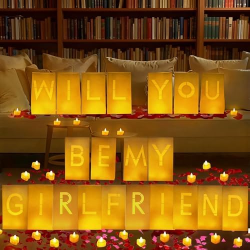 Will You Be My Girlfriend Decorations – Valentine’s Day Surprise Set with Light Up Letters, 30 Tea Light Candles, 2000 Rose Petals, 10 Balloons – Luminary Bags for Romantic Setup - Image 7