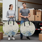 24 Inch Round Storage Bag 2 Pack,Blue Hydrangea Flower Green Eucalyptus Leaves Waterproof Wreath Storage Container with Handles&Zipper Retro Linen Closet Organizer Bags Garland Box by Unknown
