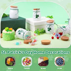 St Patricks Day Decoration - 6PCS St.Patrick's Day Mini Mason Jars with Artificial Shamrock White Green Decorative Jars Saint Patricks Tiered Tray Spring Decor for Home Kitchen Farmhouse Table - Image 4