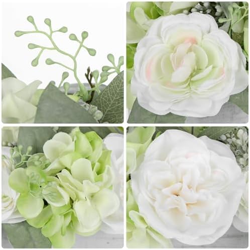 DILATATA Flower Arrangement with Wooden Vase 10" Artificial Flowers in Pot - Fake Flowers in White Rectangular Wooden Vase Potted Faux Flower Centerpieces for Table Decor Living Room - White - Image 3
