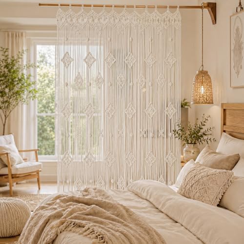 Foreate Boho Macrame Curtain for Doorways Macrame Wall Hanging 39”x79 1PC - Image 5
