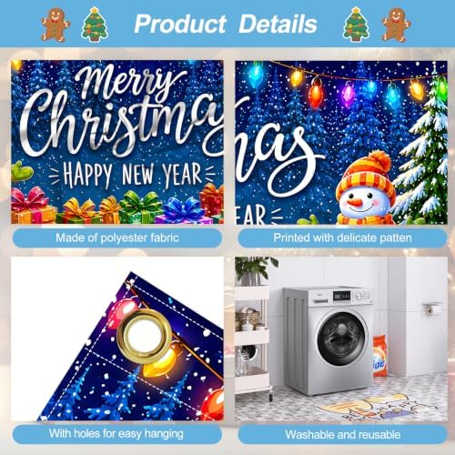Christmas Garage Door Banner Mural - Merry Christmas Happy New Year Snowman Backdrop - Large 7x16ft Winter Holiday Outdoor Wall Decor - Durable Weatherproof Fabric Cover for Home Xmas Party - Image 3