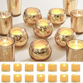 Funnymoom 12 Set Assorted Votive Candle Holders with LED Tea Light Decorative Mercury Glass Votive Tealight Holder Flameless Battery Operated Wedding Centerpieces Bridal Party Table Decoration (Gold) by Funnymoom