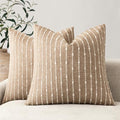 Foindtower Decorative Striped Boucle Throw Pillow Covers 24x24 Inch Camel by Foindtower