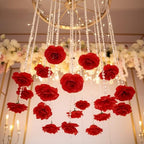 Norme 16pcs 31.4 Inch Red Rose Hanging Garland Crystal Beaded String Garland Artificial Rose Flower Decor for Mother's Day Ceiling Wedding Engagement Bridal Shower Party Decorations - Image 5