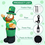 4 Ft Inflatable St Patricks Day Leprechaun Lighted Blow Up Shamrock Outdoor Yard Decoration with LED Light for Yard Garden Lawn Holiday - Image 5