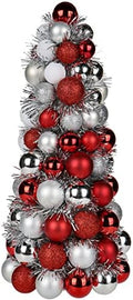 16" Tabletop Christmas Tree, Small Christmas Tree Decorations with 94 Shatterproof Ornaments Balls Miniature Cone Xmas Tree for Holiday Party Wedding -Red Sliver by GnFlus