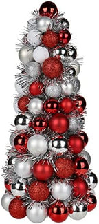 16" Tabletop Christmas Tree, Small Christmas Tree Decorations with 94 Shatterproof Ornaments Balls Miniature Cone Xmas Tree for Holiday Party Wedding -Red Sliver by GnFlus