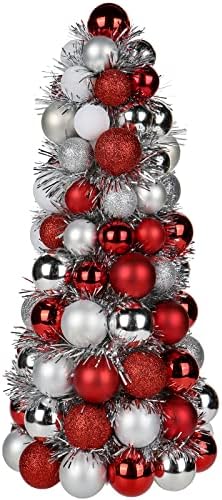 16" Tabletop Christmas Tree, Small Christmas Tree Decorations with 94 Shatterproof Ornaments Balls Miniature Cone Xmas Tree for Holiday Party Wedding -Red Sliver by GnFlus