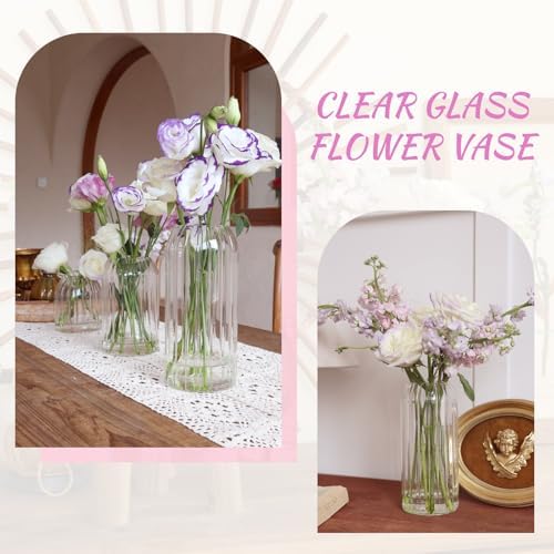 Bud Vases in Bulk Set of 6, Glass Small Vases for Flowers, Modern Cylinder Ribbed Vases for Wedding Centerpiece, Living Room Decorative, Home Decor - Image 4