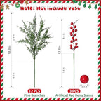 Cedar Stems Artificial Norfolk Pine Branches for Christmas Decor, 12 PCS Fake Pine Stems with 3 PCS Red Berries Branches Realistic Fake Plants Faux Greenery for Vases DIY Garland Xmas Table Indoor - Image 5
