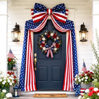 Breling 4th of July Patriotic Bunting Door Porch Decorations 32ft Patriotic Porch Banner with Large 4th of July Bow Red White and Blue Independence Day 250th Anniversary Banner Outdoor Yard Decor by Breling