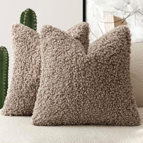 Foindtower Decorative Fuzzy Faux Fur Throw Pillow Covers 22x22 Inch Khaki by Foindtower