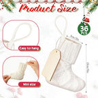Suhine 36 Set Mini Christmas Knitted Stockings 6'' Neutral Christmas Stocking Rustic Modern Farmhouse Xmas Tree Decor with Wooden DIY Tags Gifts Bulk for Holiday Mantel Party Favor(White) - Image 2