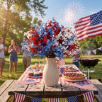 Lyrow 48 Pcs Red White Blue Patriotic Artificial Flowers Pick Stems - Image 3