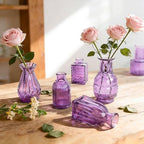 Violet Purple Glass Bud Vases in Bulk 12, Small Vintage Textured Flower Vases for Wedding Centerpieces, Baby Shower, Party Event, Decorative Mini Vase Bottles Set for Flower, Home Table Decor - Image 4