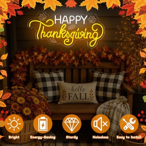 Large Happy Thanksgiving Neon Sign Fall Window Lights 24.4*10.6In - Image 5