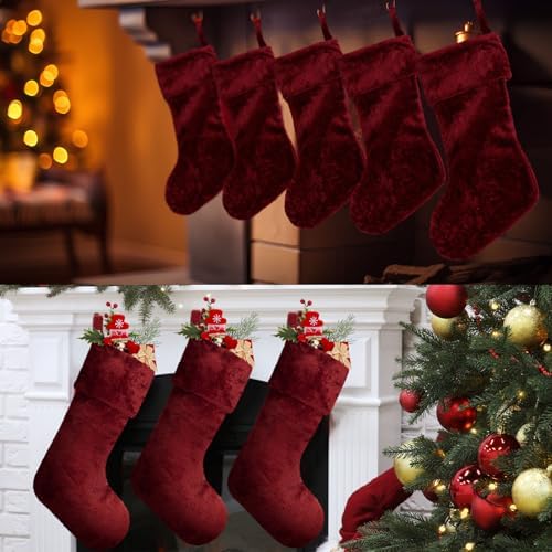 12 Pcs Christmas Stocking 18" Plush,Burgundy - Image 6