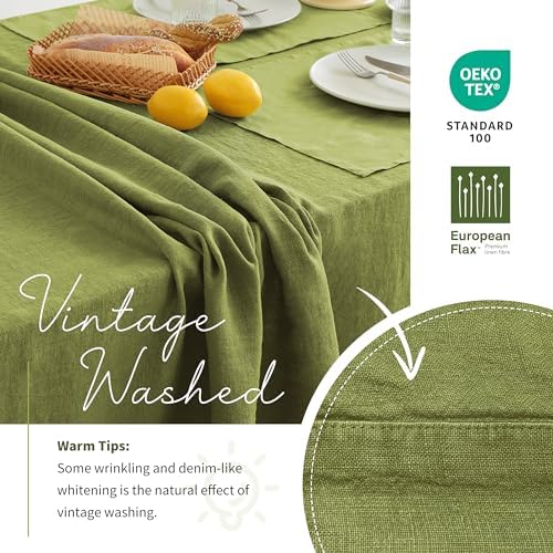 Linen World Vintage Tablecloths 60x108 Inch,100% French Linen Tablecloth,Classic Vintage Washed Table Cloths for Kitchen,Outdoor,Weddings,Decorative Thanksgiving Christmas,Moss Green - Image 3