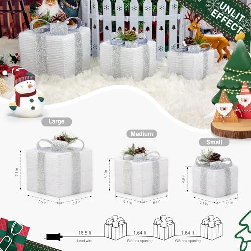 Set of 3 Valentines Day Lighted Gift Boxes,Outdoor Indoor Holiday Decorations,Plug-in 65 LED Light Up Present Boxes for Indoor Outdoor Home Yard Lawn Holiday Wedding Birthday Party Decor - Image 7