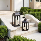 LED Lantern Decorative Outdoor&Indoor, Set of 2 (17’’&13’’) Black Metal Lanterns Decor, Vintage Hanging Candle Holder for Home Porch Wedding Halloween Christmas Decorations Battery Powered - Image 2