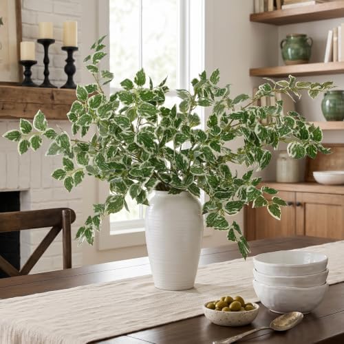 Daynight 12 Pcs Artificial Eucalyptus Leaves Stems, 35″ Long Stem Silk Plum Foliage Branches, Flexible Silk Faux Greenery for Farmhouse, Home, Kitchen and Table Centerpiece DIY Decor (12, Light Green) - Image 7