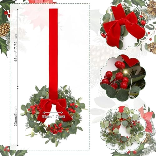 Hoteam 4 Pcs 9 Inch Mini Christmas Wreaths for Cabinets Small Xmas Wreath - Image 2