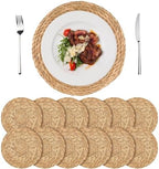12" Round Woven Placemats Set of 12, Boho Rattan Chargers by Unknown