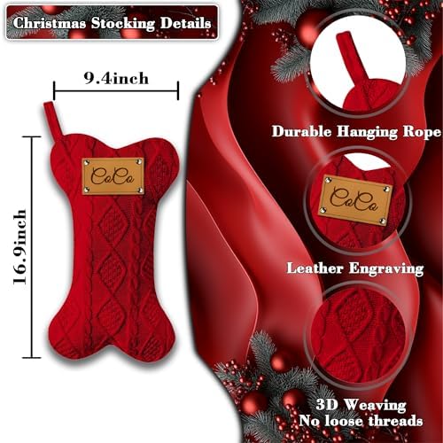 Personalized Dog Christmas Stockings, Custom Name Engraved Christmas Stockings 10 Pack, 16.9” Large Xmas Stocking for Dogs Cats Pets, Bone Shape Fireplace Hanging Holiday Xmas Party Decoration - Image 4