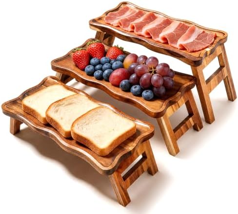 3 Tiered Serving Tray for Party Acacia Wood Foldable Tiered Tray Stand by BOYMCOWBOYHOMEDECOR