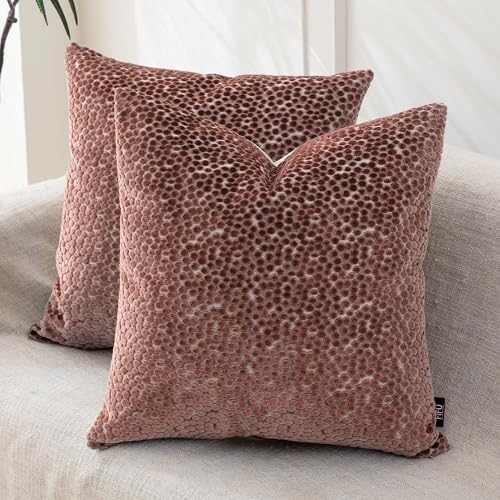 FIFU 22x22 Inch Throw Pillow Covers Set of 2, Jacquard Velvet, Dusty Rose by FIFU