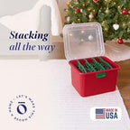 HOMZ Holiday Christmas Light Storage Bin, Plastic Container Boxes w/Cord Organizers, Red/Green - Large Stackable Organizing Containers for Seasonal Ornament and Decorations - Image 2