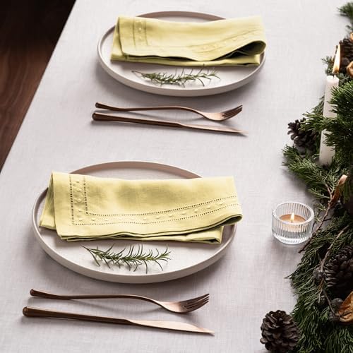 100% Pure Linen Napkins Yellow with Embroidered Dot Set of 4, 18 x 18 Inch - Image 6